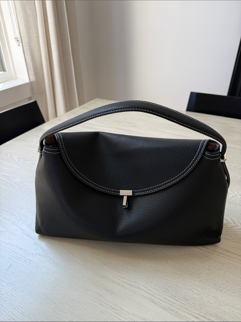 Classic Black Leather Shoulder Bag